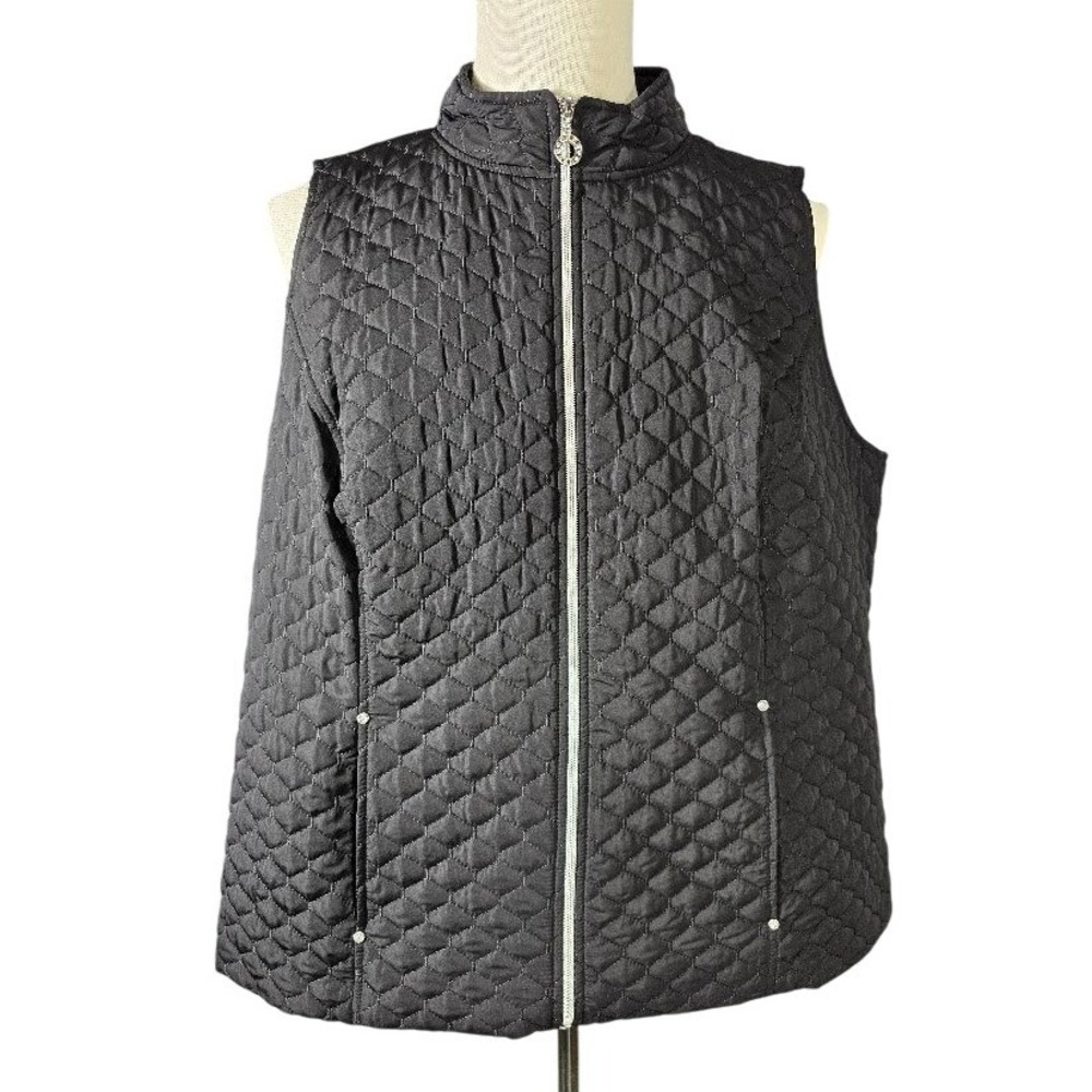 Allison Daley Woman Black Quilted Shimmer Vest Plus Size 1X Puffer Zip Front NWT